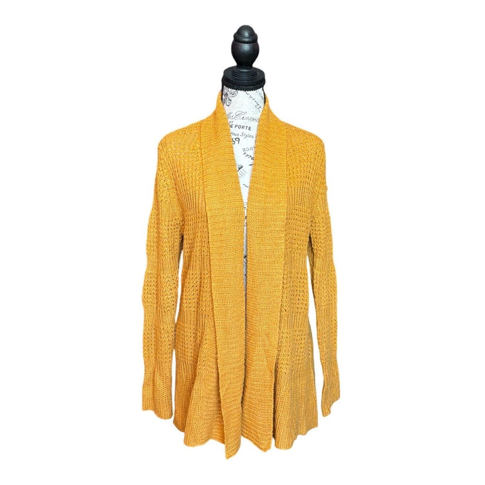 Jason Maxwell Womens Mustard Yellow Pointelle Open Front Cardigan Sweater Size M